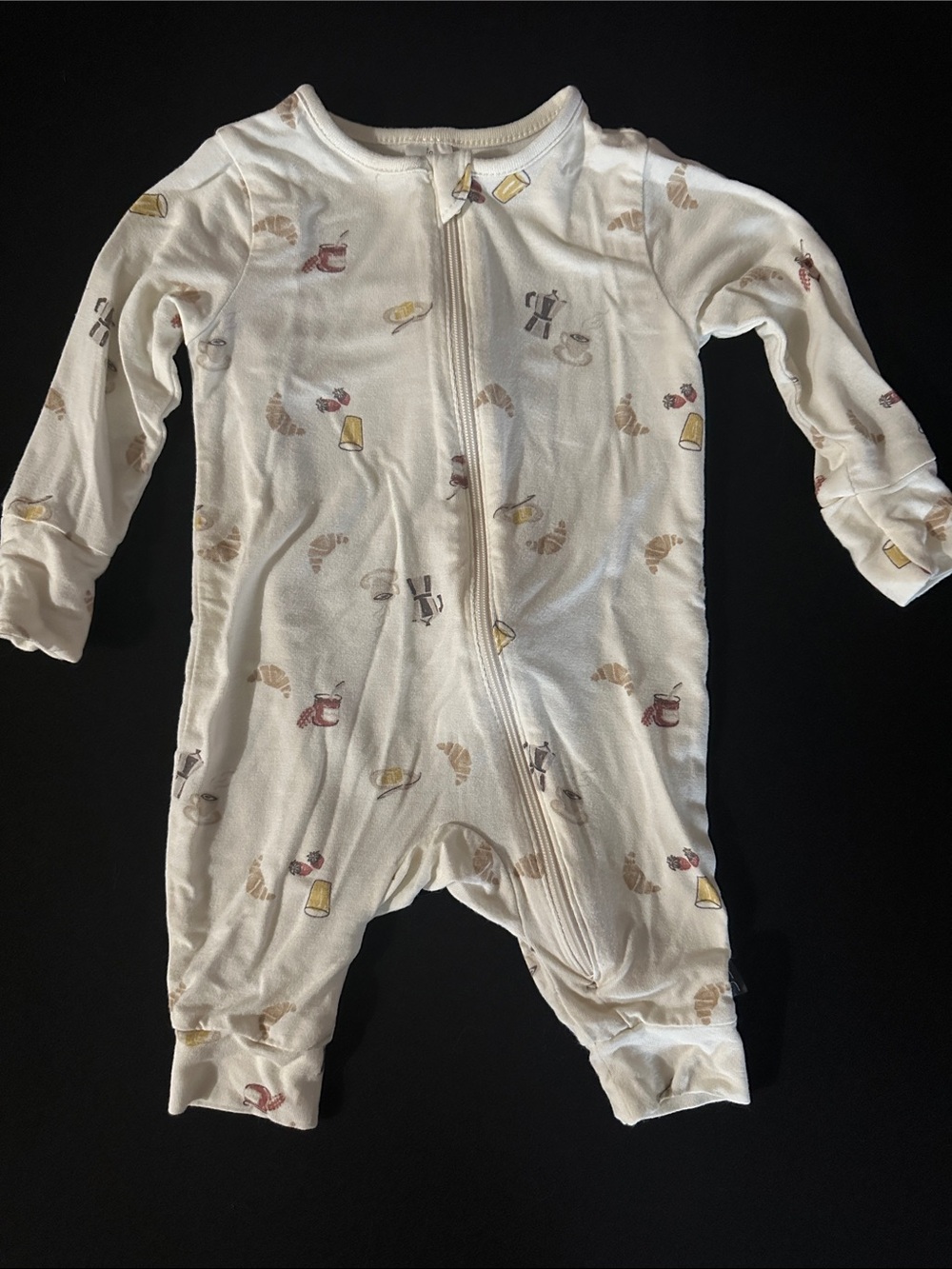 Cream Printed Zip-Front Baby Footie One-Piece